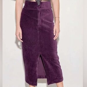 Free People NWT Roxy Ribbed Midi Pencil Skirt Small Zip Front Maroon So Soft